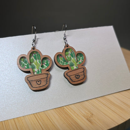 Wood Cactus [Cactus Acrylic Inlay] Earrings