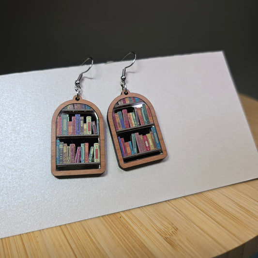 Wood Bookcase Arch Tall [Gun Metal Mirror Acrylic Book Inlay] Earrings