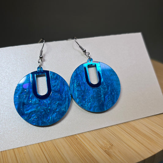Boho Hoop [Half Blue Mirror / Blue Pearl Acrylic Inlay] Earrings