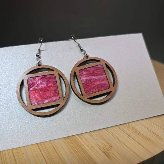 Wood Mirror [Pink Pearl Acrylic Acrylic Inlay] Earrings