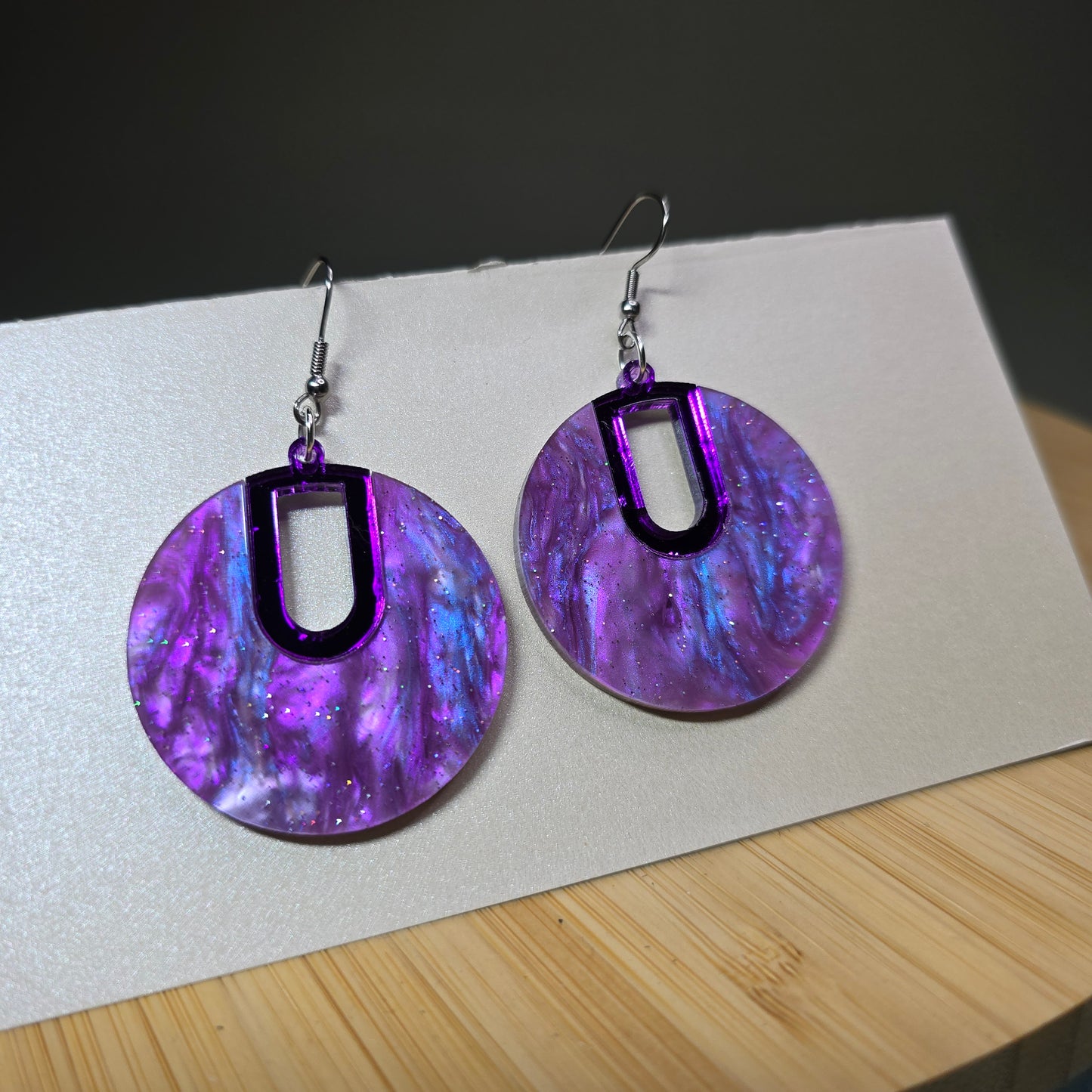 Boho Hoop [Half Purple Pearl Acrylic  / Purple Mirror Acrylic Inlay] Earrings