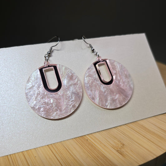 Boho Hoop [Half Light Pink Acrylic  / Pink Mirror Acrylic Inlay] Earrings