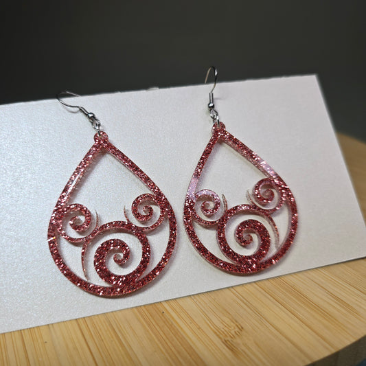 Pink Glitter Acrylic MM Swirl Earrings