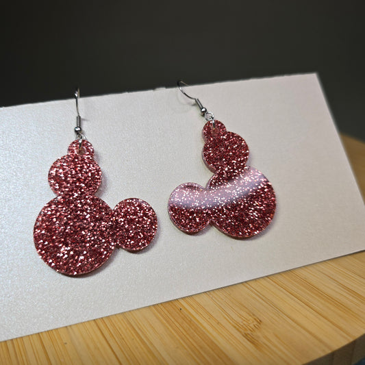 Pink Glitter Acrylic MM Head Earrings