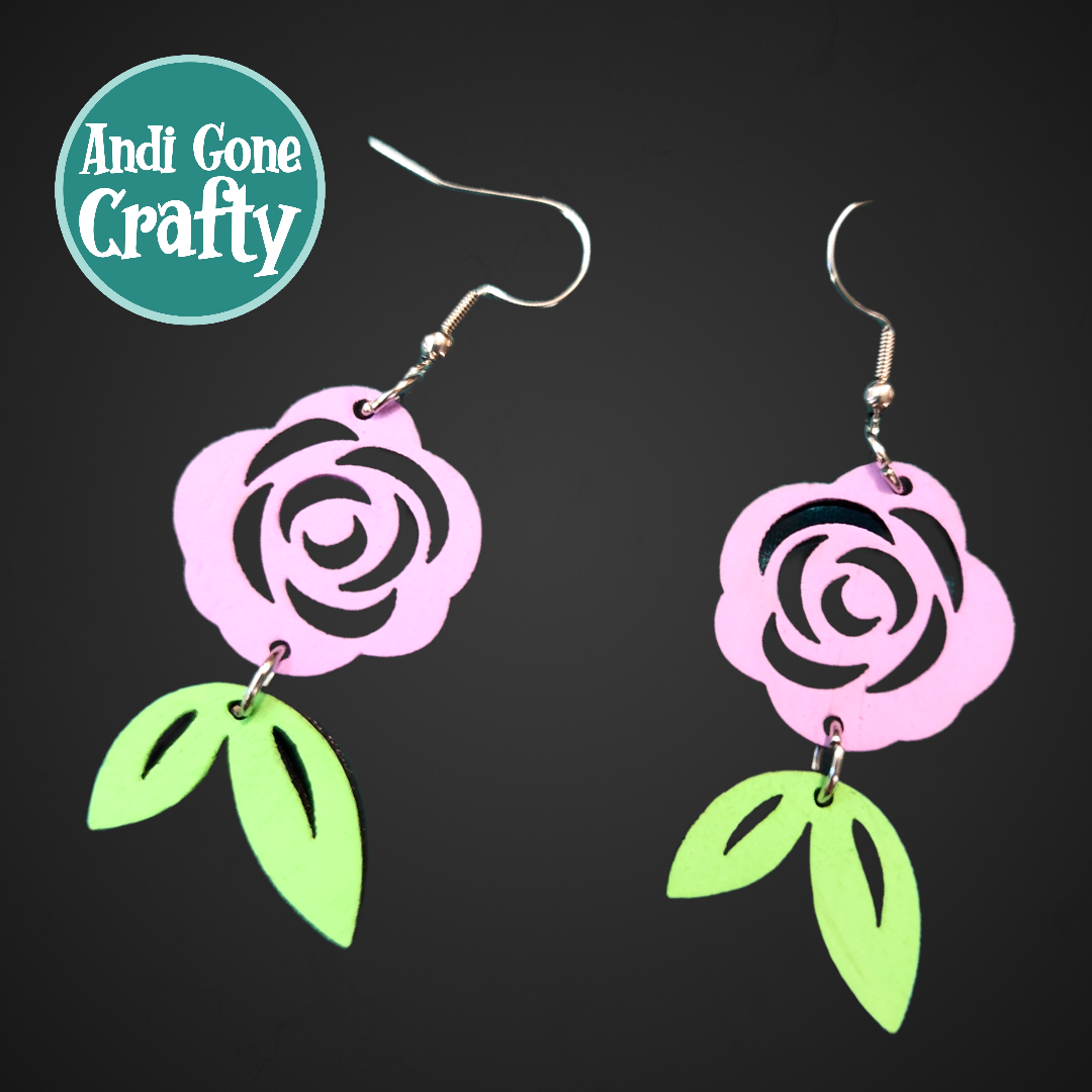 Rose Flower Dangle Earring Stainless Steel Hooks