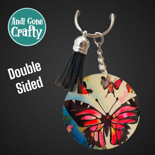 Double Sided Key Chain -2 in Circle - Style Butterfly