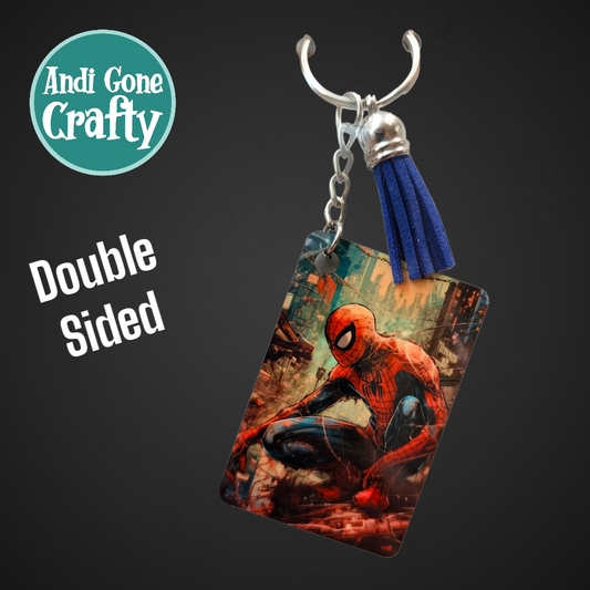 Double Sided Key Chain -1.5 x 2 in Rectangle - Style Spiderman - Character