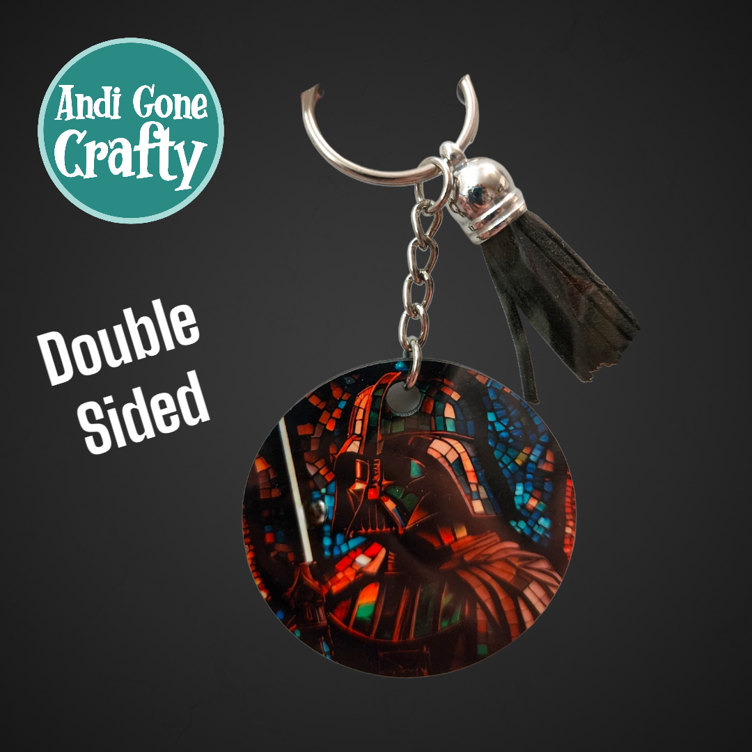 Double Sided Key Chain -2 in Circle - Style Darth Vader Stain Glass - Character