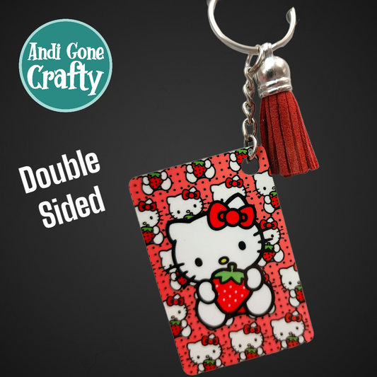 Double Sided Key Chain -1.5 x 2 in Rectangle - Style Red Strawberry Hello Kitty - Character