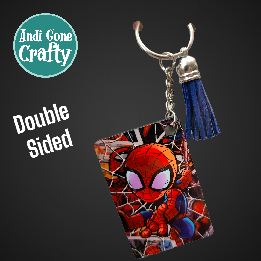 Double Sided Key Chain -1.5 x 2 in Rectangle - Style Spiderman - Character