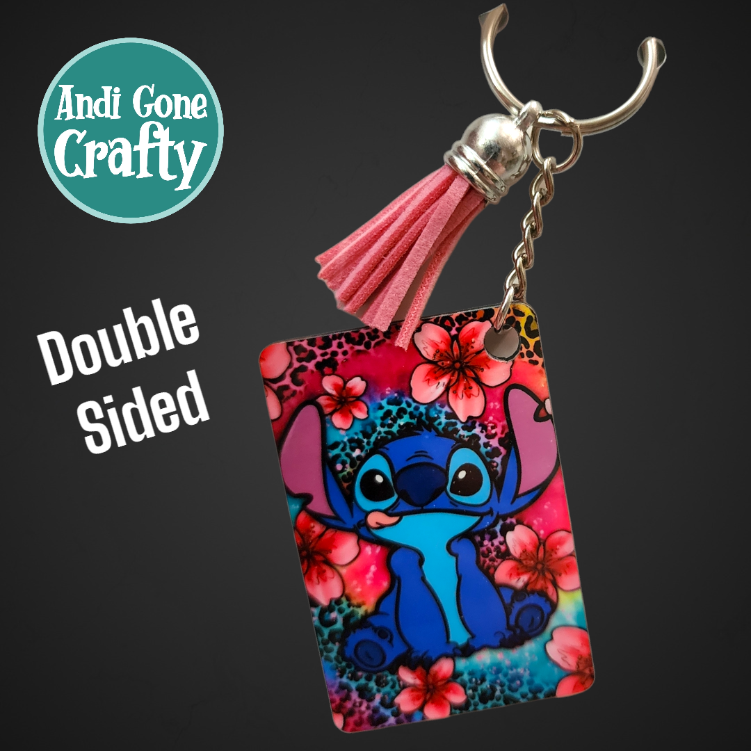 Double Sided Key Chain -1.5 x 2 in Rectangle - Style Blue Alien - Character