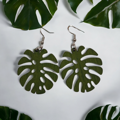 Monstera Tropical Nature Dangle Earring Stainless Steel Hooks