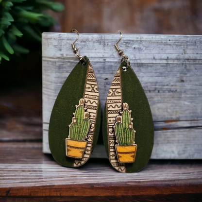 Aztec Planter Nature Dangle Earring Stainless Steel Hooks