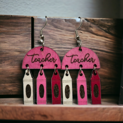 Teacher School Crayon Gradient Dangle Earring Stainless Steel Hooks