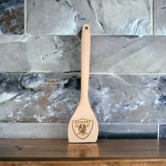 Cucharas de Cocina de Madera Grabadas - Fútbol Deportivo - Raiders (Diseñadas para Colgar)