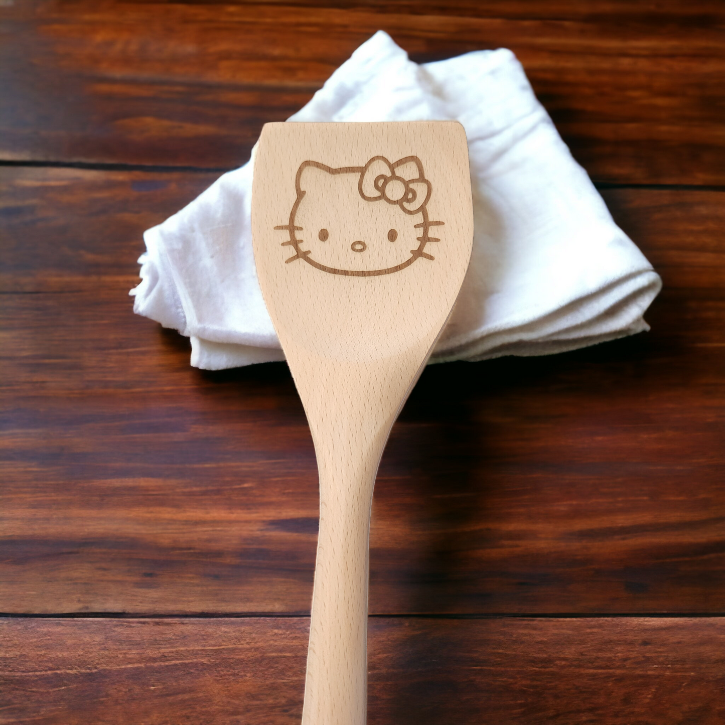 Engraved Wood Cooking Spoons - Character - Hello Kitty Head