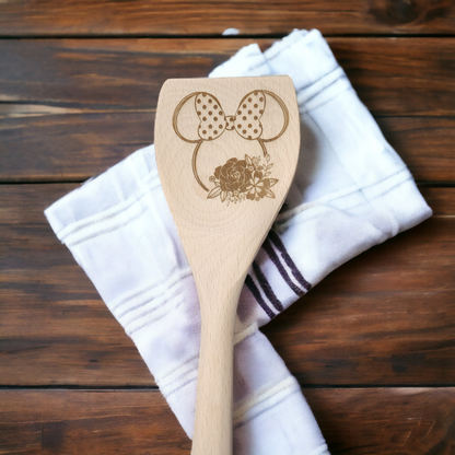 Engraved Wood Cooking Spoons - Character - Minnie with Polka Dot Bow