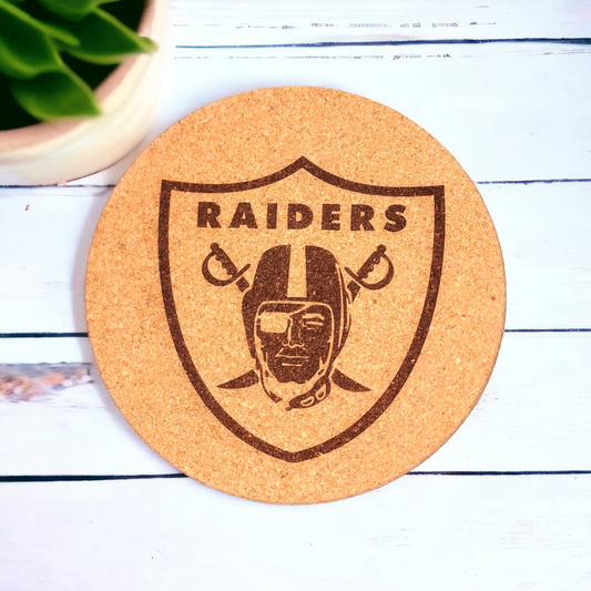 Raiders - Sports Football - 7 inch Engraved Cork Trivets, Heat Pad, Coaster