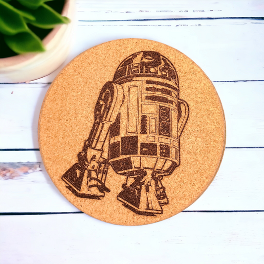 R2D2 - Character - 7 inch Engraved Cork Trivets, Heat Pad, Coaster