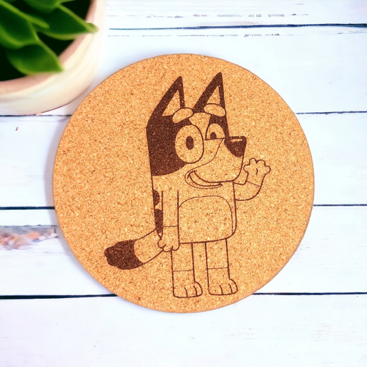 Bluey - Character - 7 inch Engraved Cork Trivets, Heat Pad, Coaster