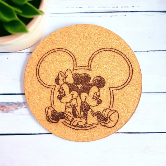 Mickey & Minnie - Character - 7 in Engraved Cork Trivets, Heat Pad, Coaster