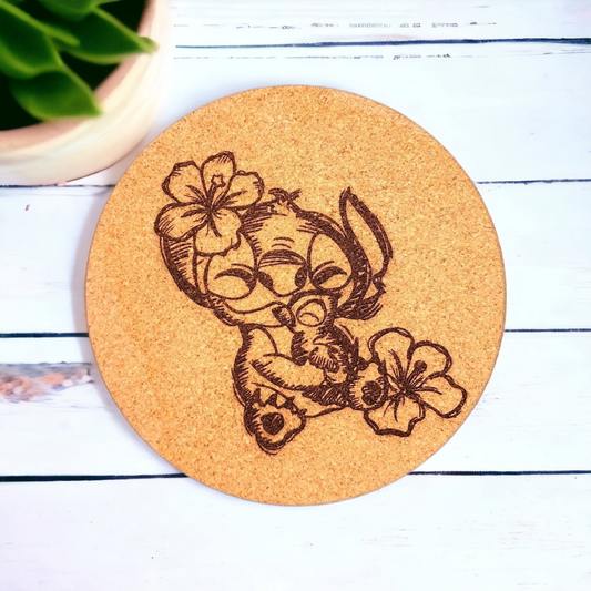 Blue Alien Holding Duck - Character - 7 inch Engraved Cork Trivets, Heat Pad, Coaster