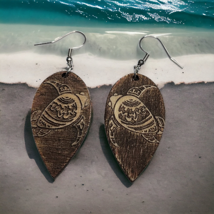 Pendientes colgantes de naturaleza tropical con grabado inverso de tortuga marina, ganchos de acero inoxidable