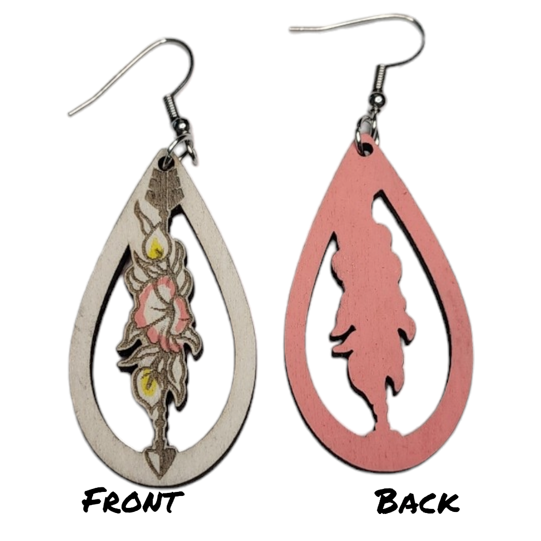 Arrow Flower Dangle Earring Stainless Steel Hooks