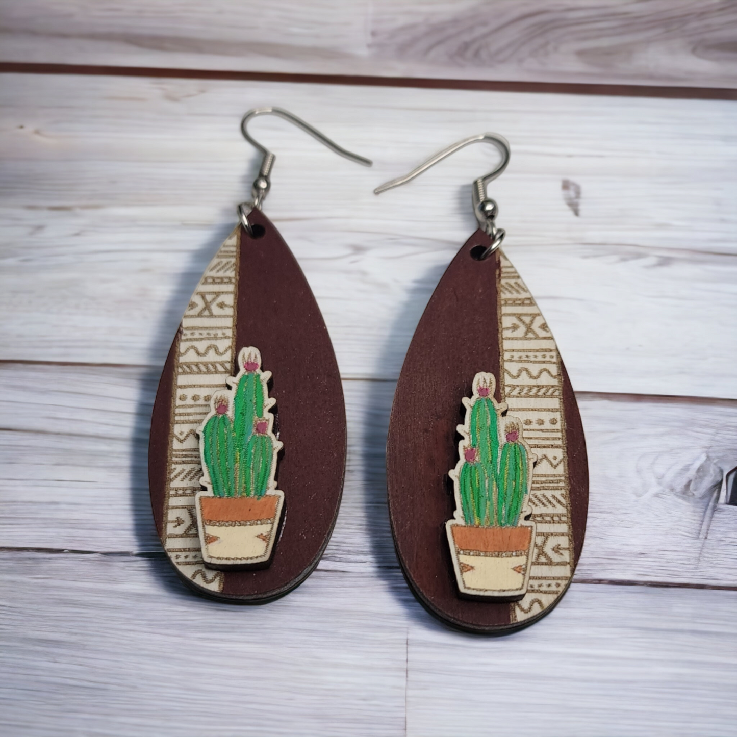 Aztec Planter Nature Dangle Earring Stainless Steel Hooks