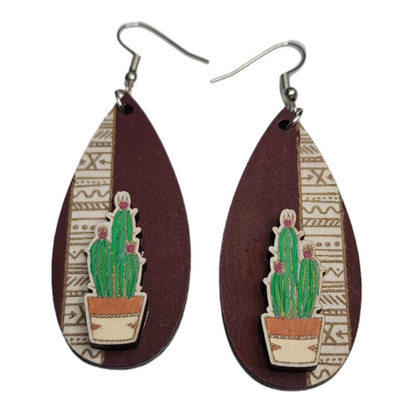 Aztec Planter Nature Dangle Earring Stainless Steel Hooks