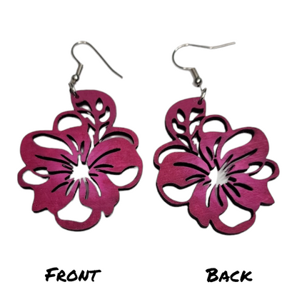 Hibiscus Tropical Flower Dangle Earring Stainless Steel Hooks