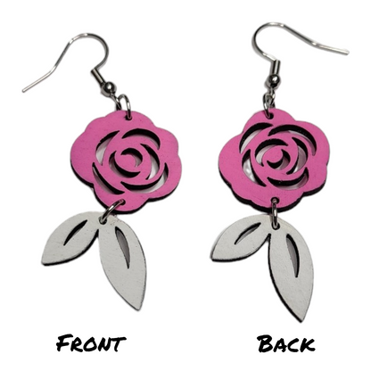 Rose Flower Dangle Earring Stainless Steel Hooks