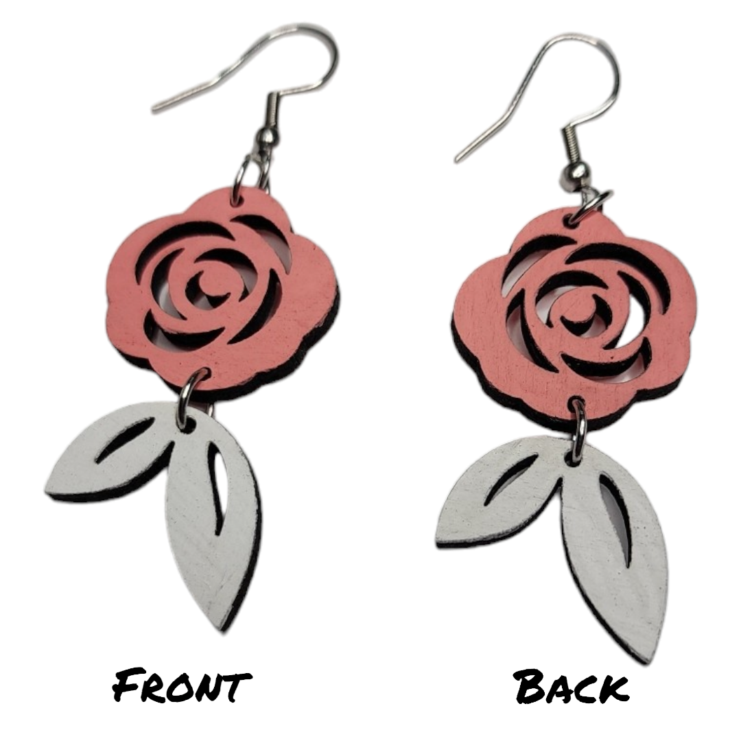 Rose Flower Dangle Earring Stainless Steel Hooks