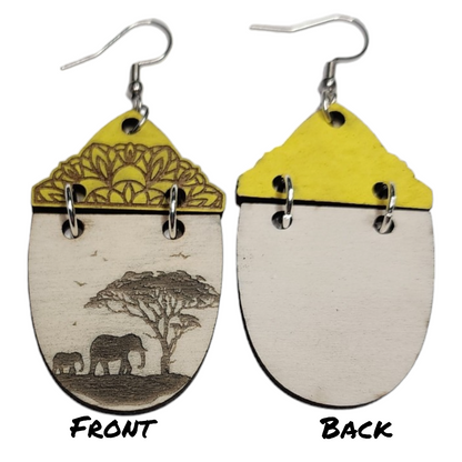 African Elephants Animal Dangle Earring Stainless Steel Hooks