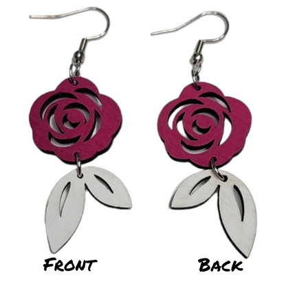 Rose Flower Dangle Earring Stainless Steel Hooks