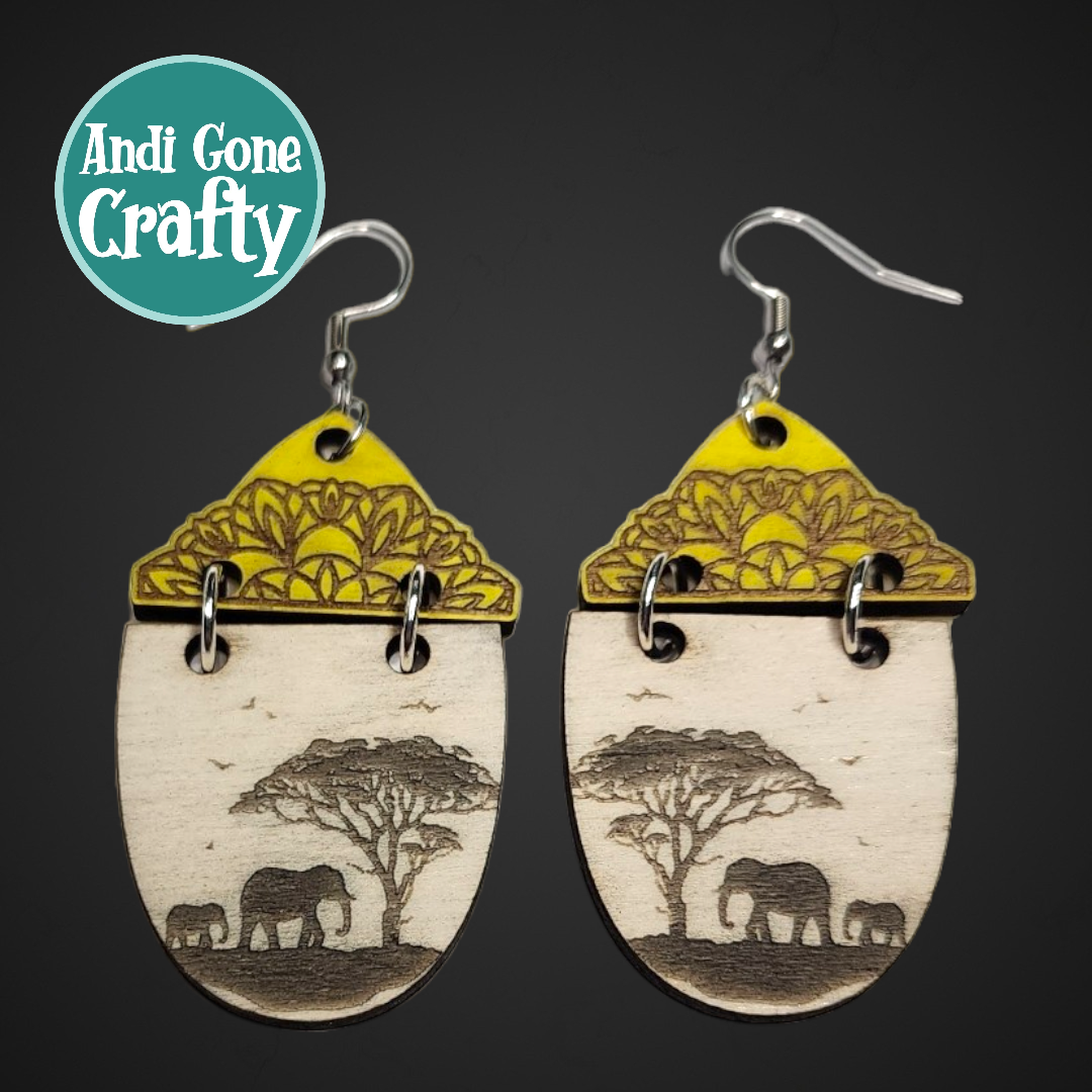 African Elephants Animal Dangle Earring Stainless Steel Hooks