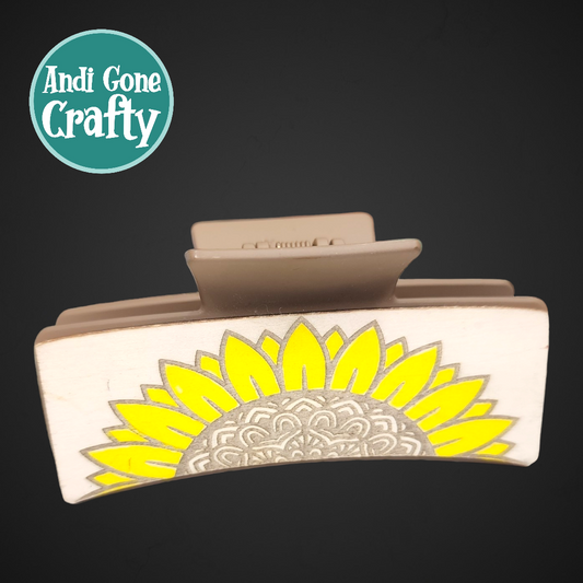 4 in Hair Clip / Claw - Style Sunflower Mandala