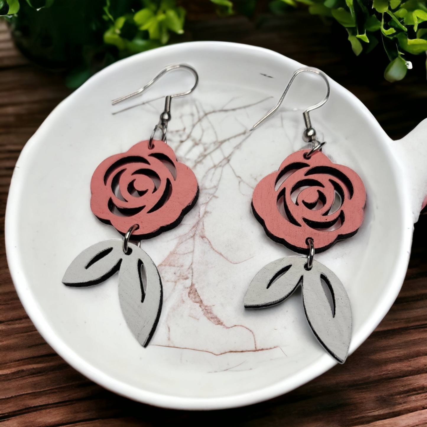 Rose Flower Dangle Earring Stainless Steel Hooks