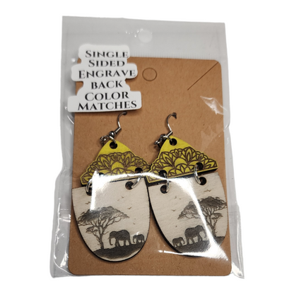 African Elephants Animal Dangle Earring Stainless Steel Hooks