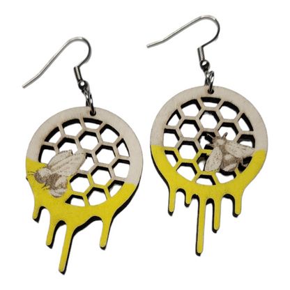 Bee Dripping Honey Dangle Earring Stainless Steel Hooks