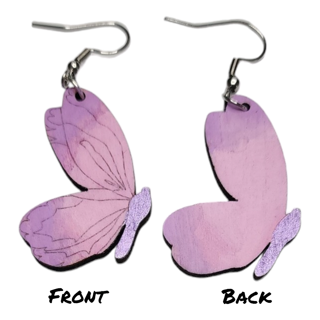 Purple Butterfly Dangle Earring Stainless Steel Hooks