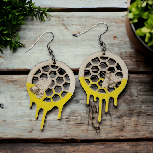 Bee Dripping Honey Dangle Earring Stainless Steel Hooks