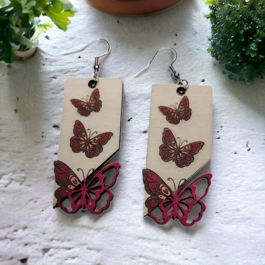 Butterfly Half Cut Dangle Earring Stainless Steel Hooks