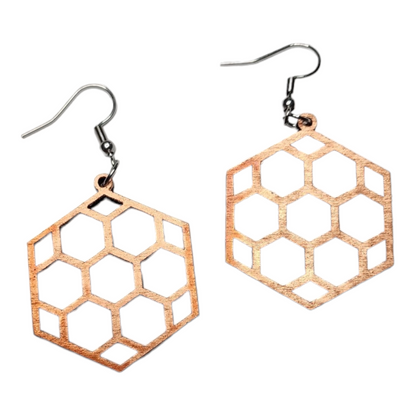 Bee Honey Comb Dangle Earring Stainless Steel Hooks