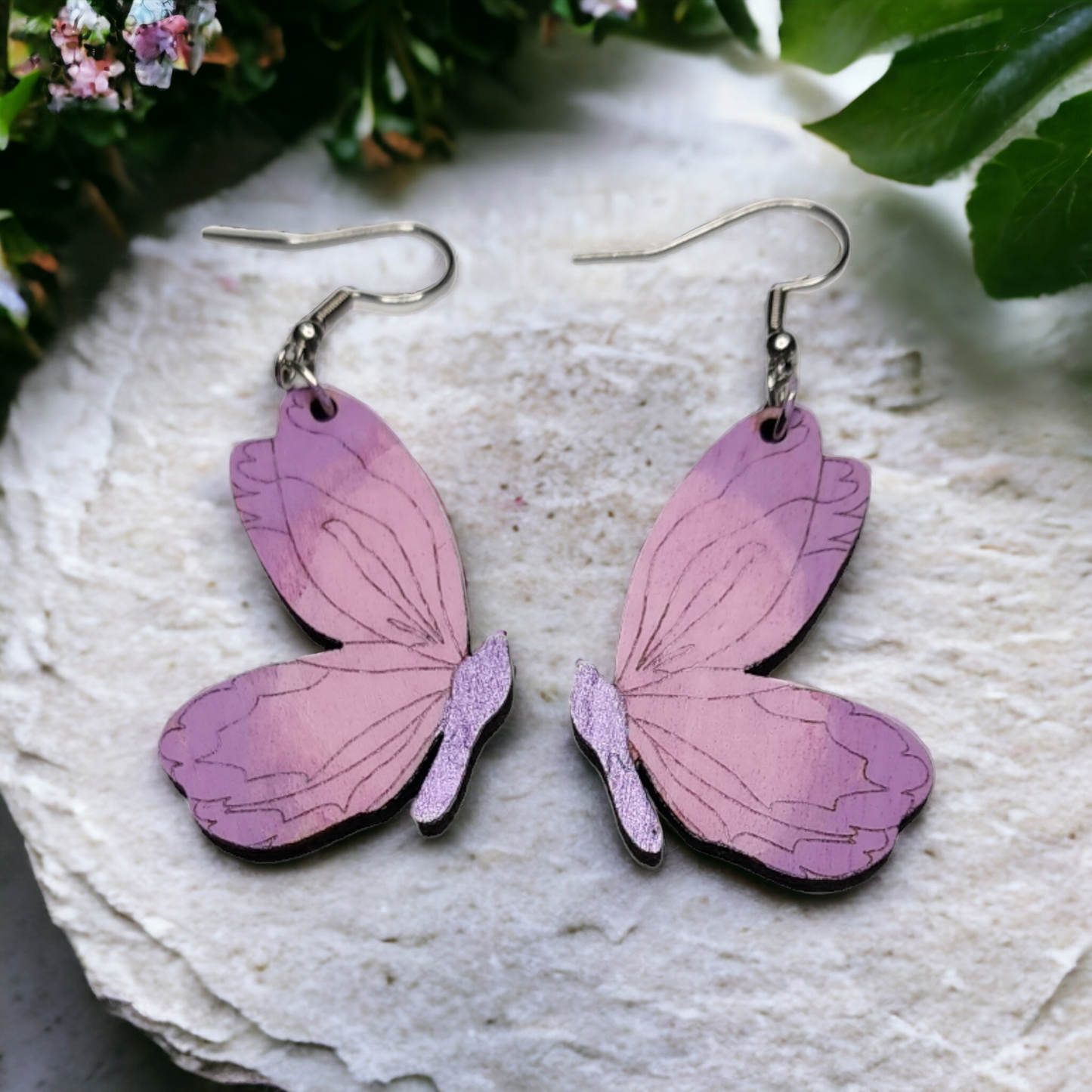 Purple Butterfly Dangle Earring Stainless Steel Hooks