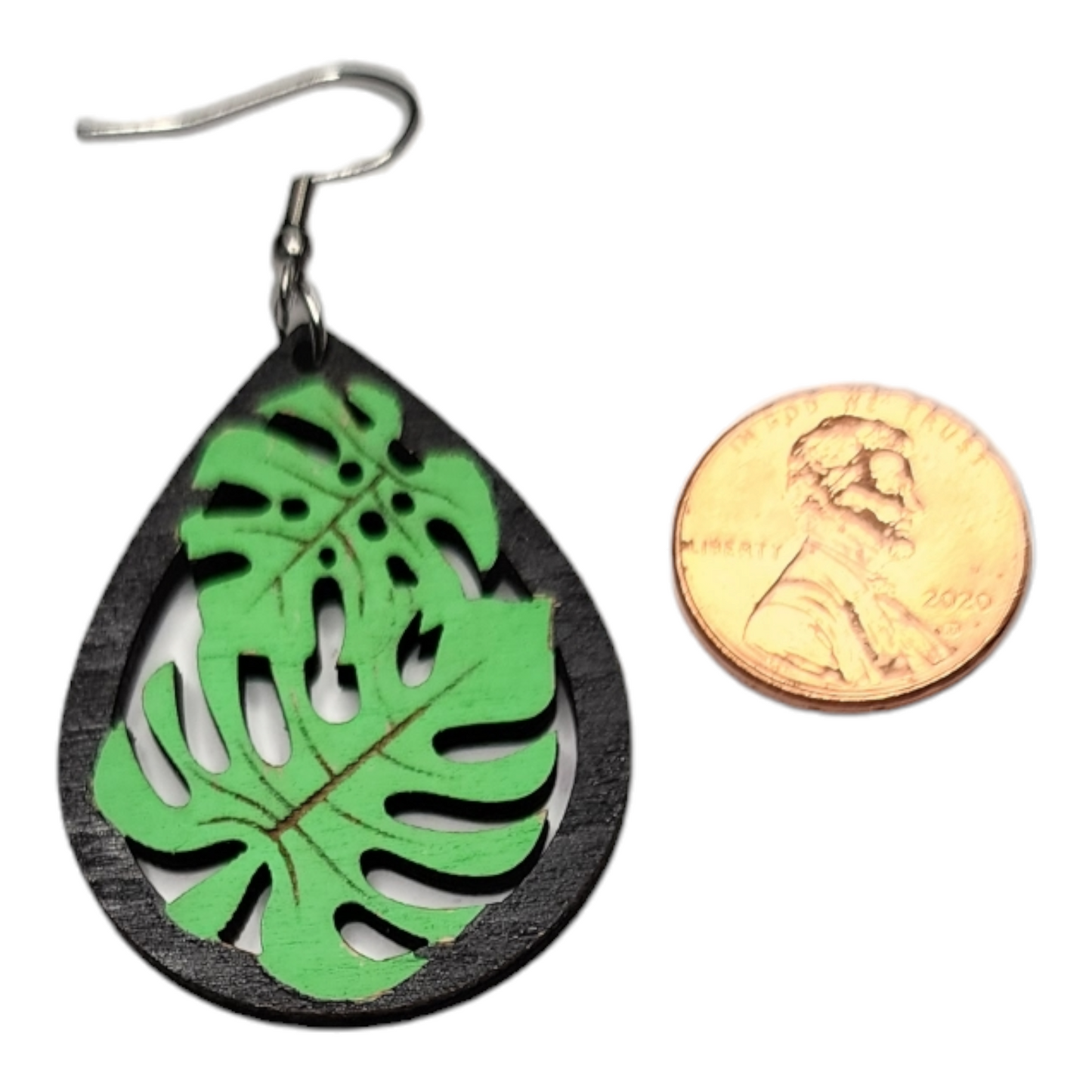 Monstera Teardrop Tropical Nature Dangle Earring Stainless Steel Hooks