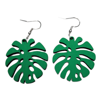 Pendientes colgantes Monstera Tropical Nature con ganchos de acero inoxidable