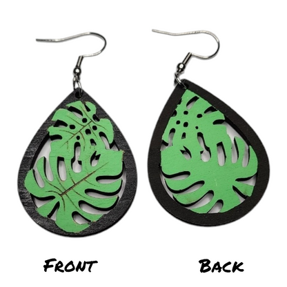 Monstera Teardrop Tropical Nature Dangle Earring Stainless Steel Hooks