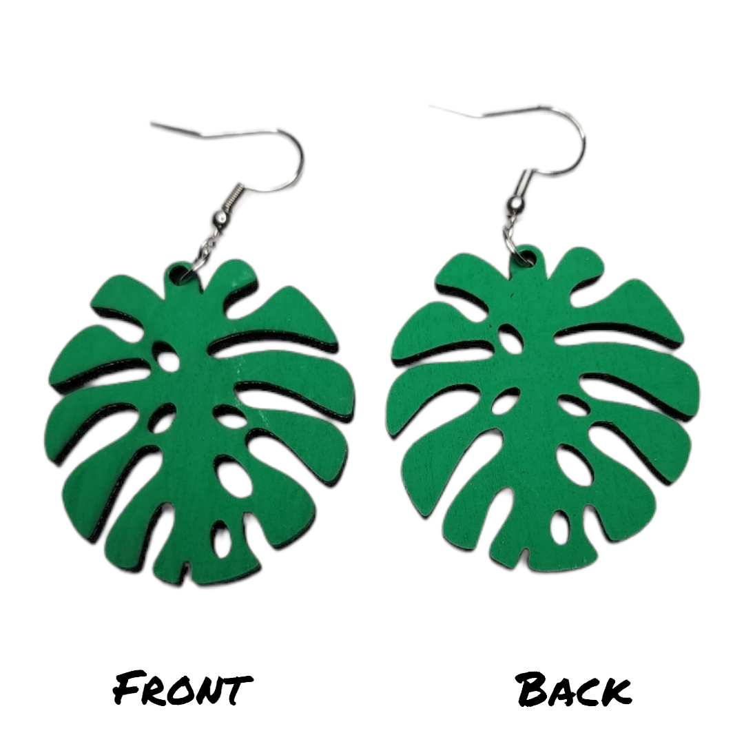 Monstera Tropical Nature Dangle Earring Stainless Steel Hooks