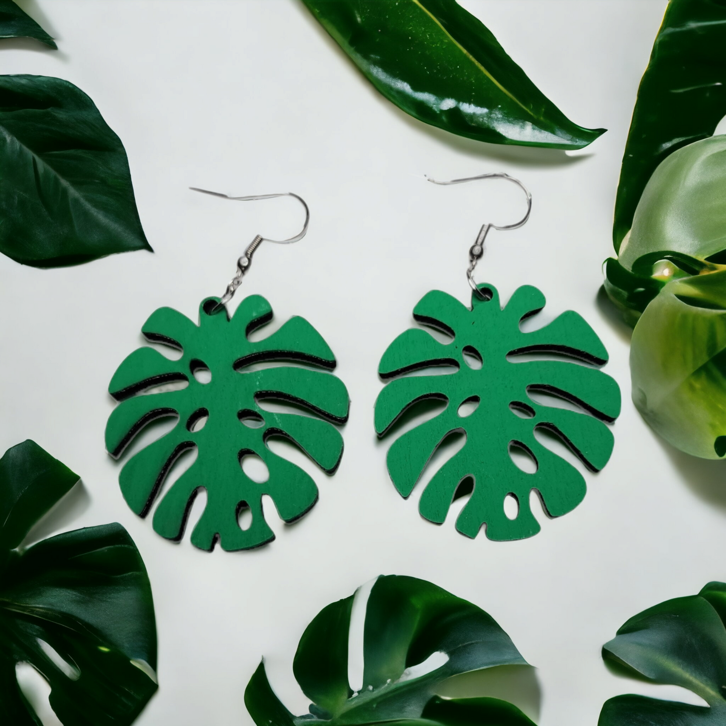 Monstera Tropical Nature Dangle Earring Stainless Steel Hooks